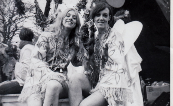 Val and Margaret as hippies on the 1967 rag float